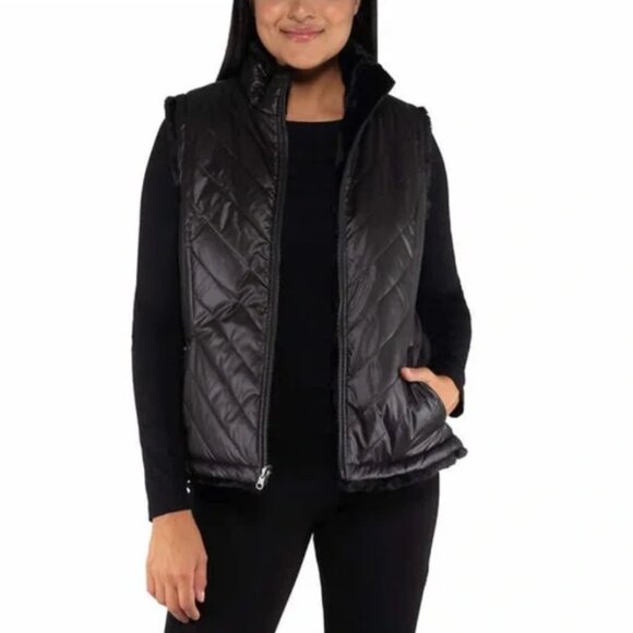 Nicole Miller Original Black faux fur Reversible Vest Puffer Vest, Quilted - Picture 4 of 10